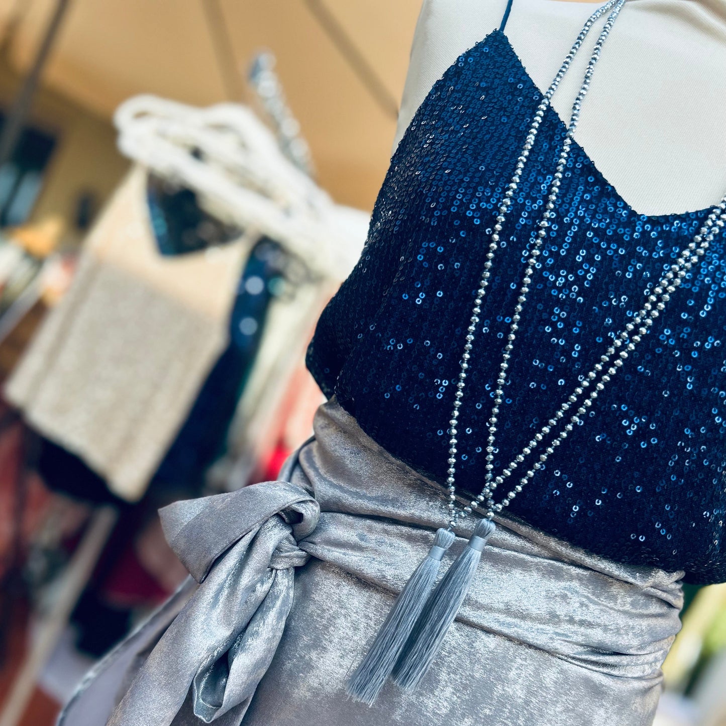 Sequin top navy
