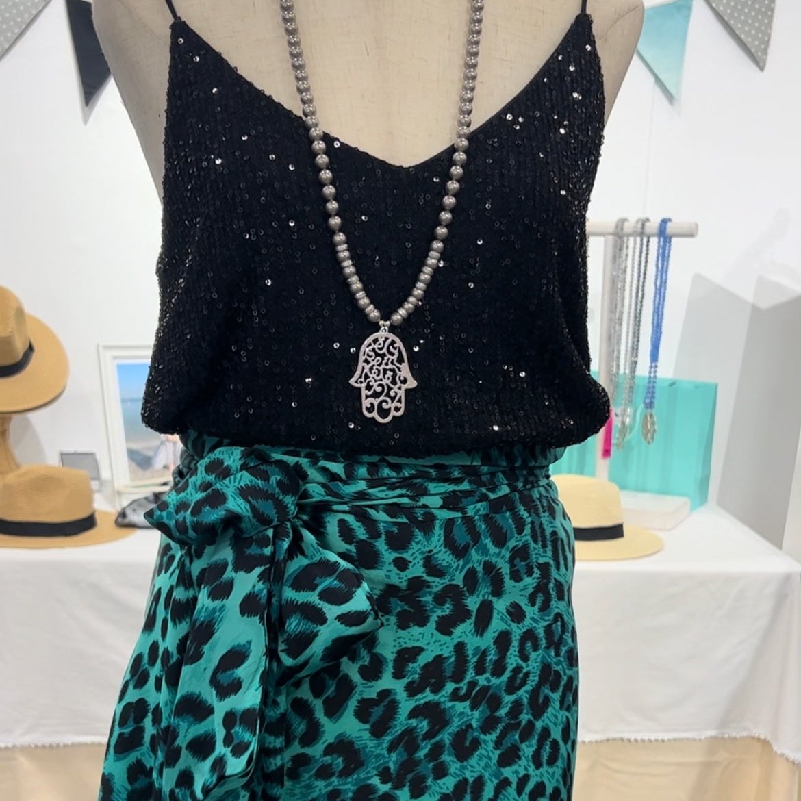 Wrap skirt emerald leopard