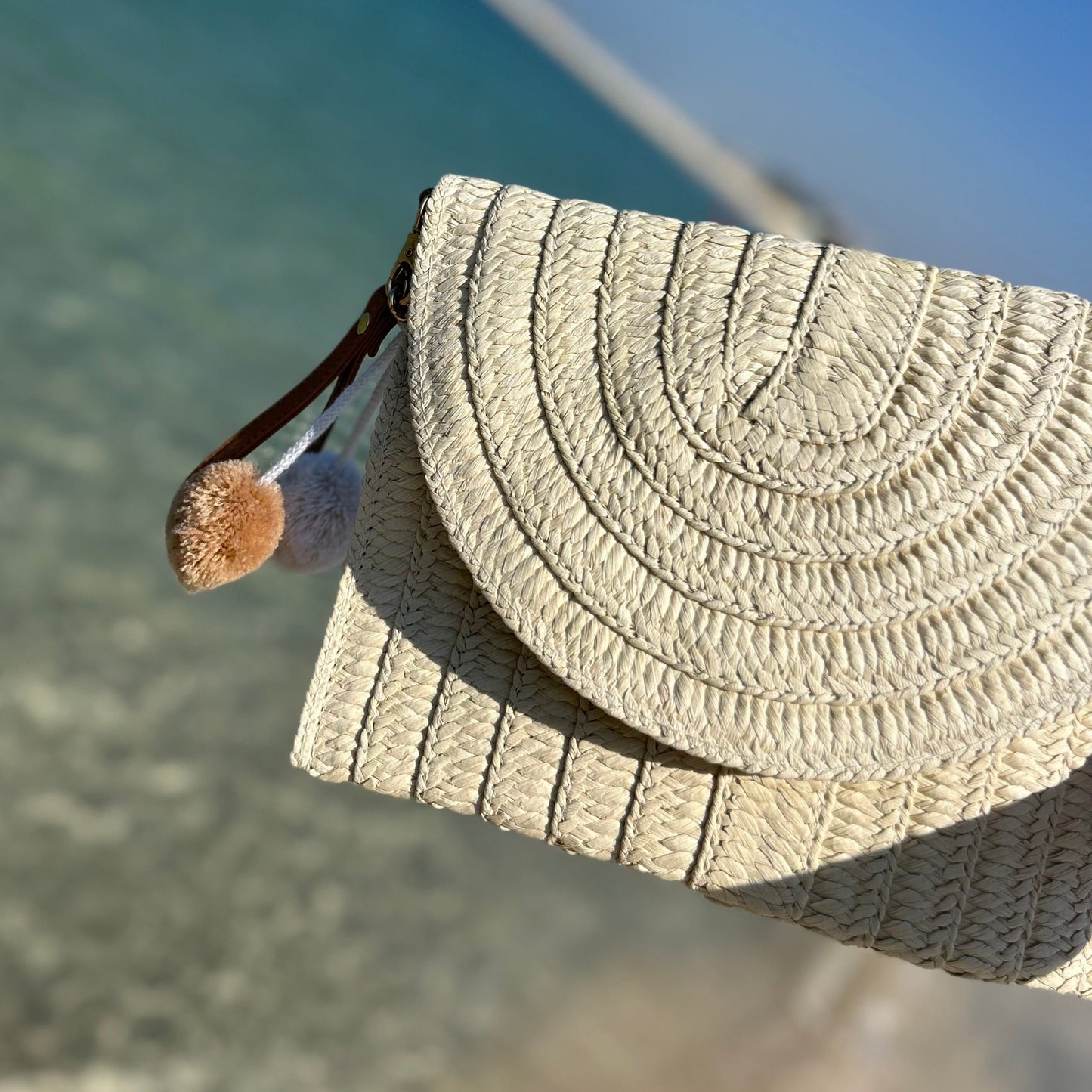 Straw Clutch Pom Pom