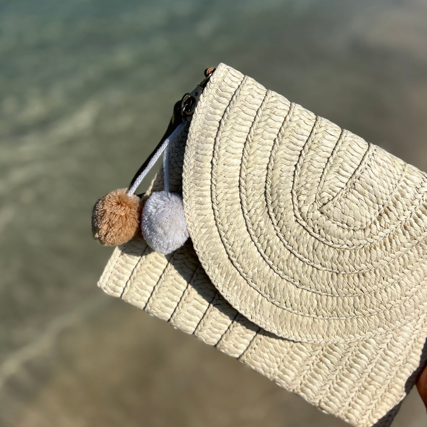 Straw Clutch Pom Pom