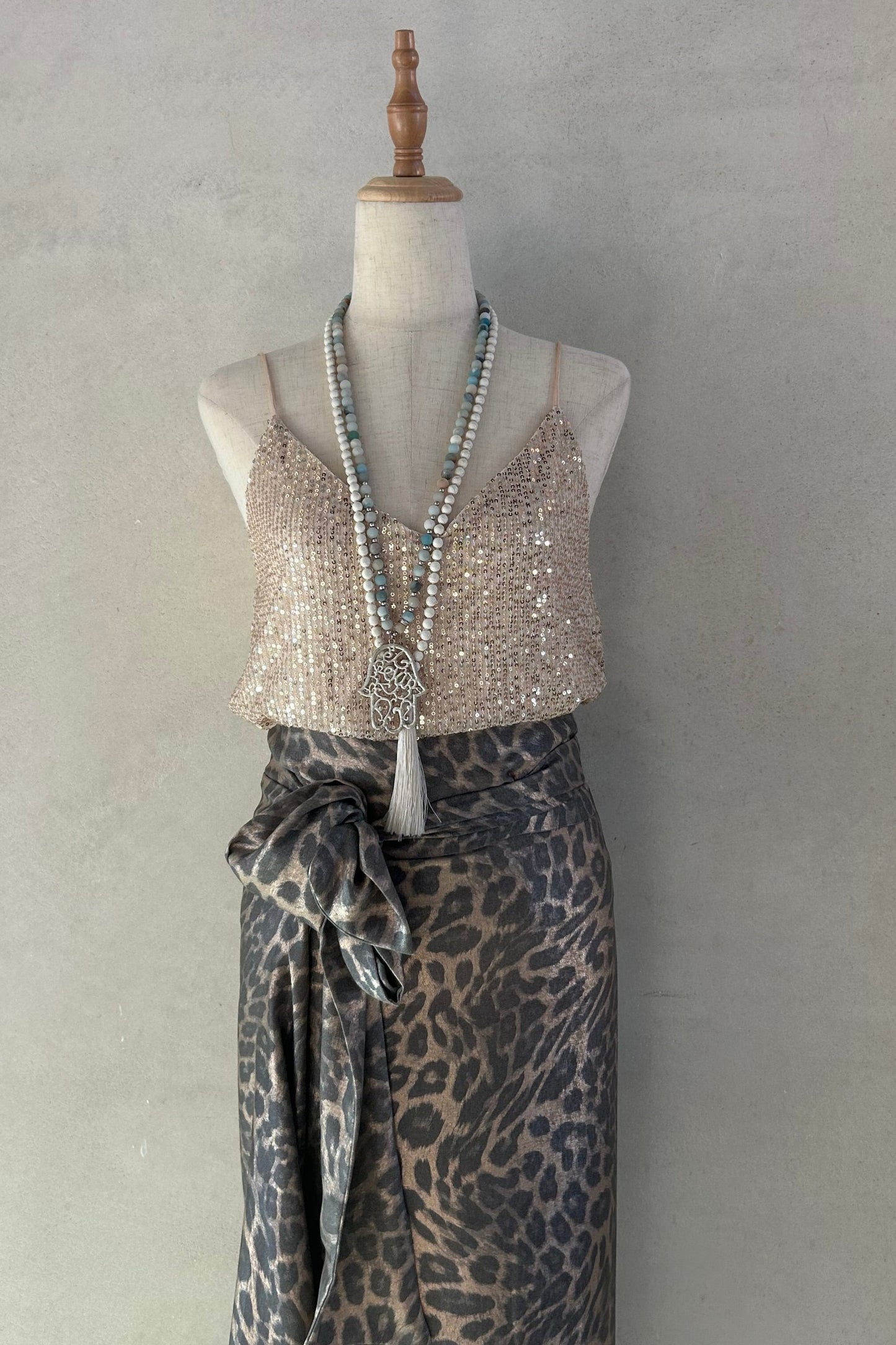Wrap skirt metallic leopard