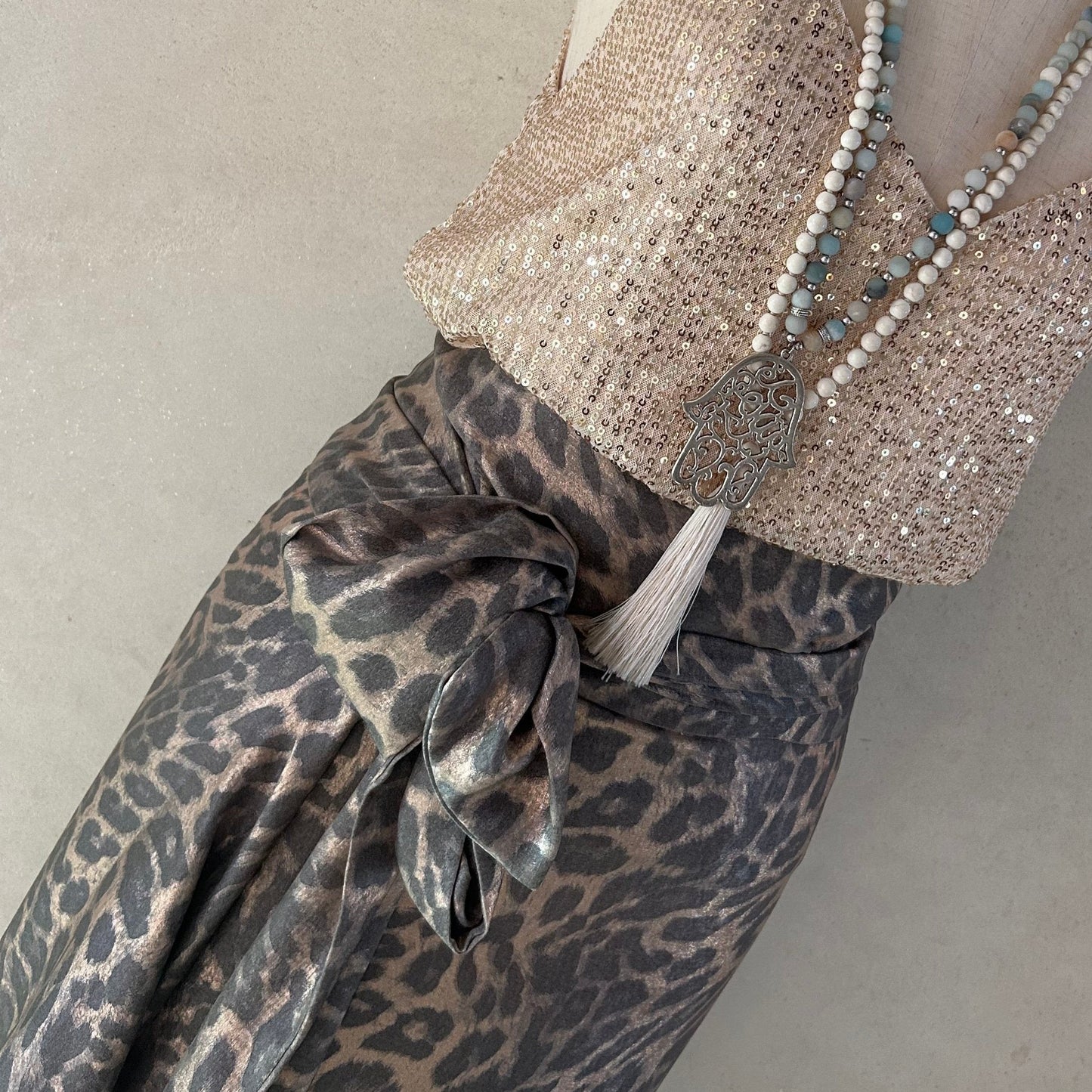 Wrap skirt metallic leopard