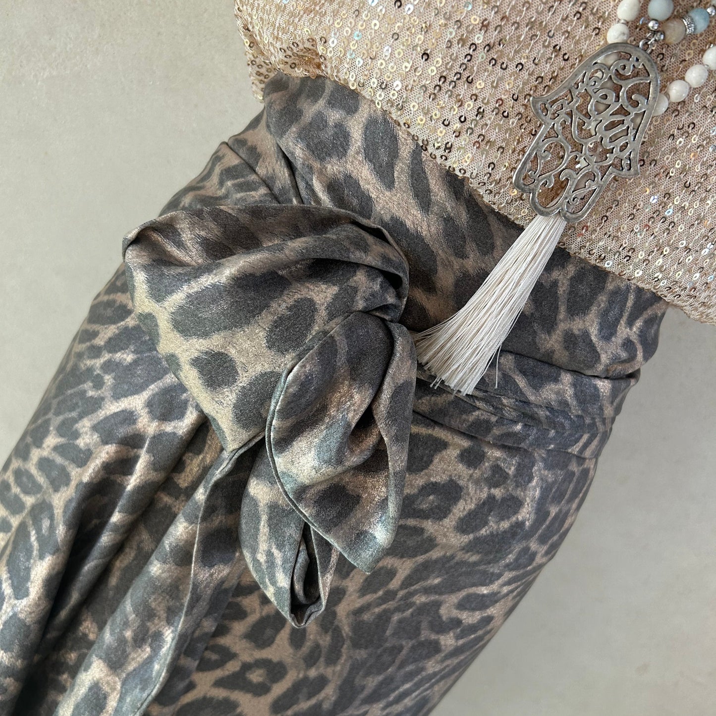Wrap skirt metallic leopard