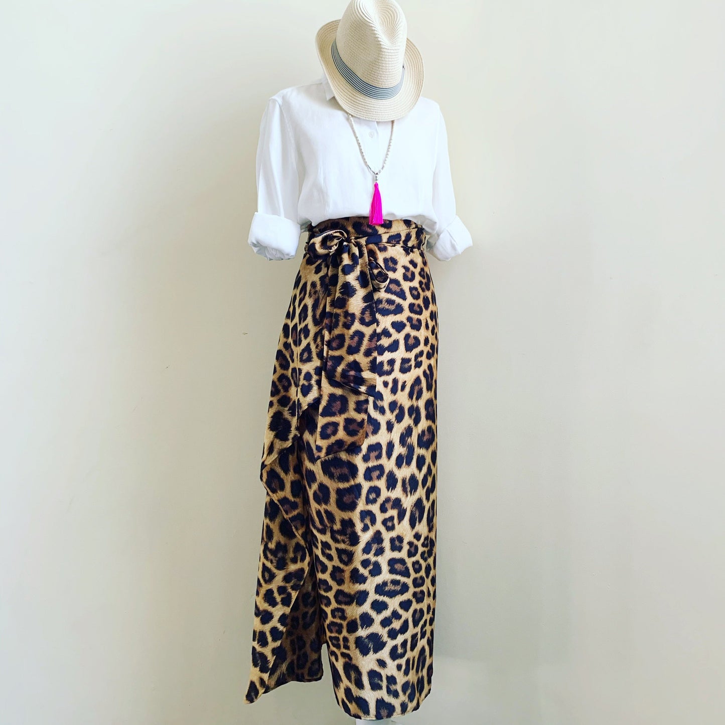 Wrap skirt emerald leopard