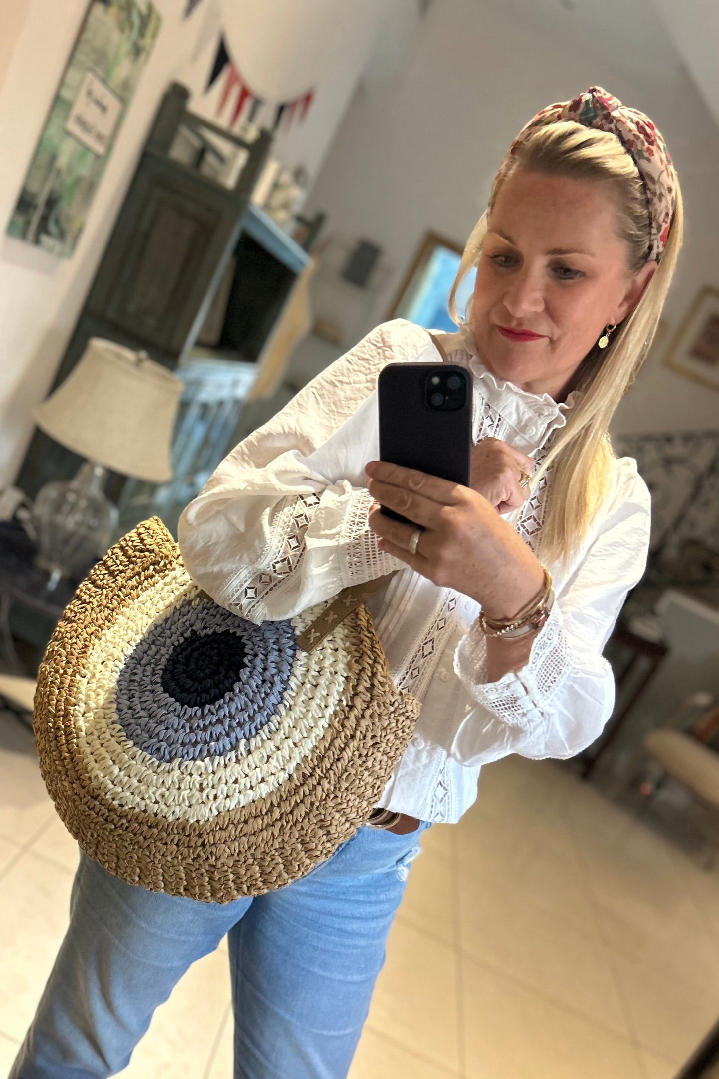 Beach Bag Tan Navy