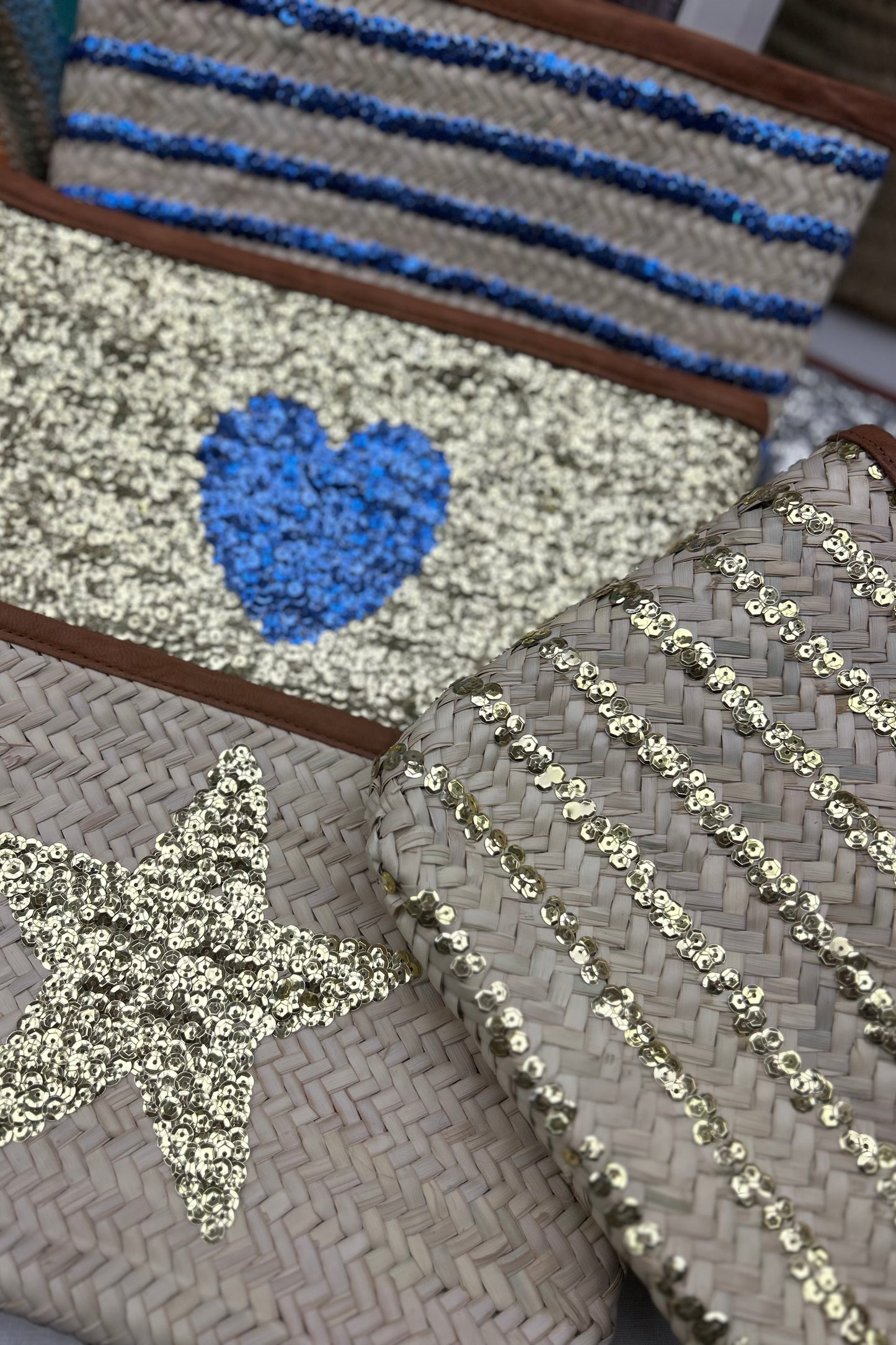 Moroccan clutch bag blue sequin stripe