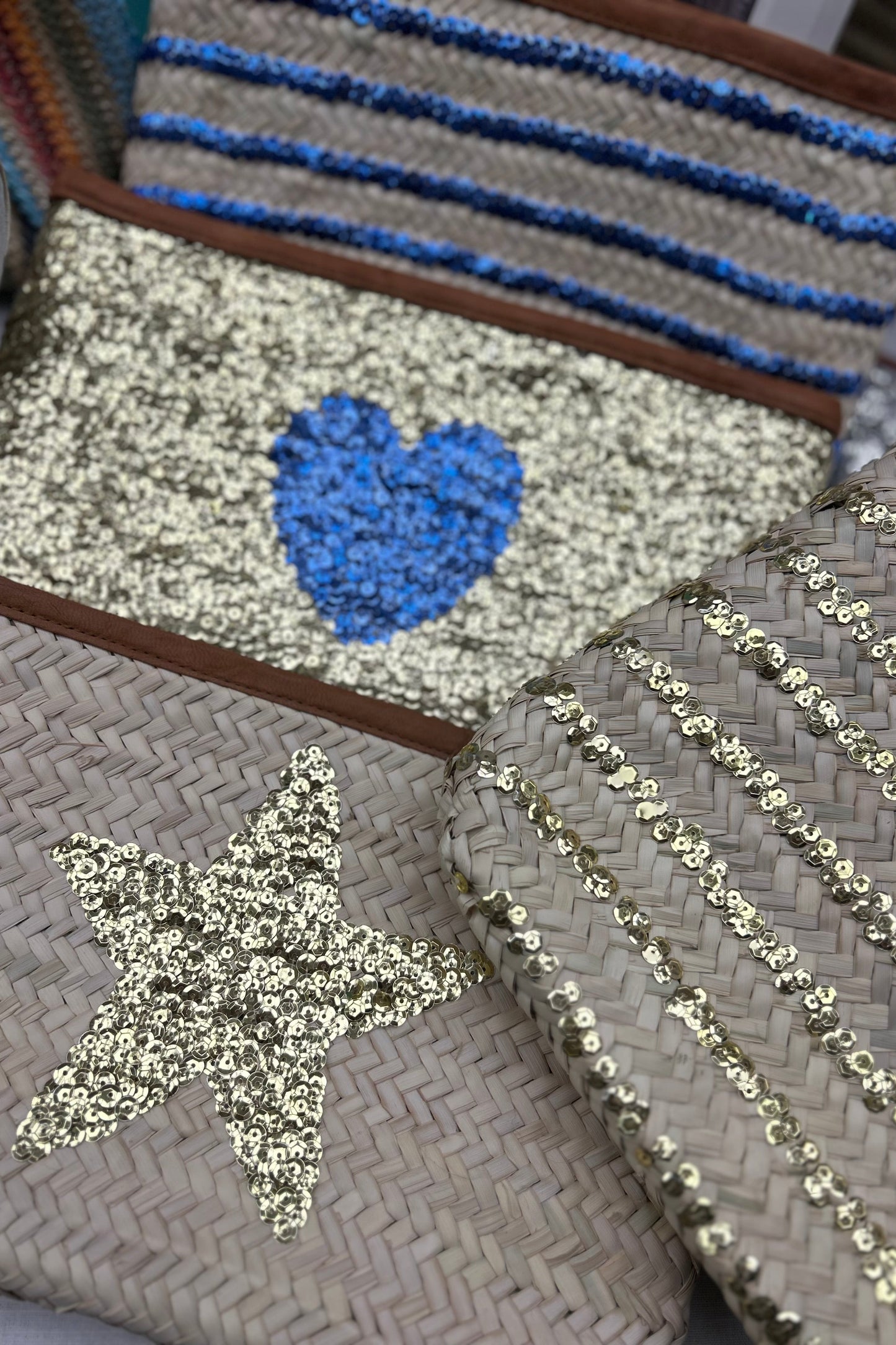 Moroccan clutch bag gold blue heart