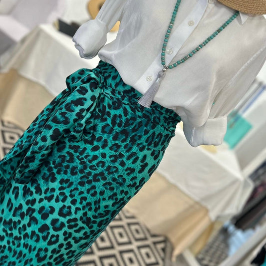 Wrap skirt emerald leopard