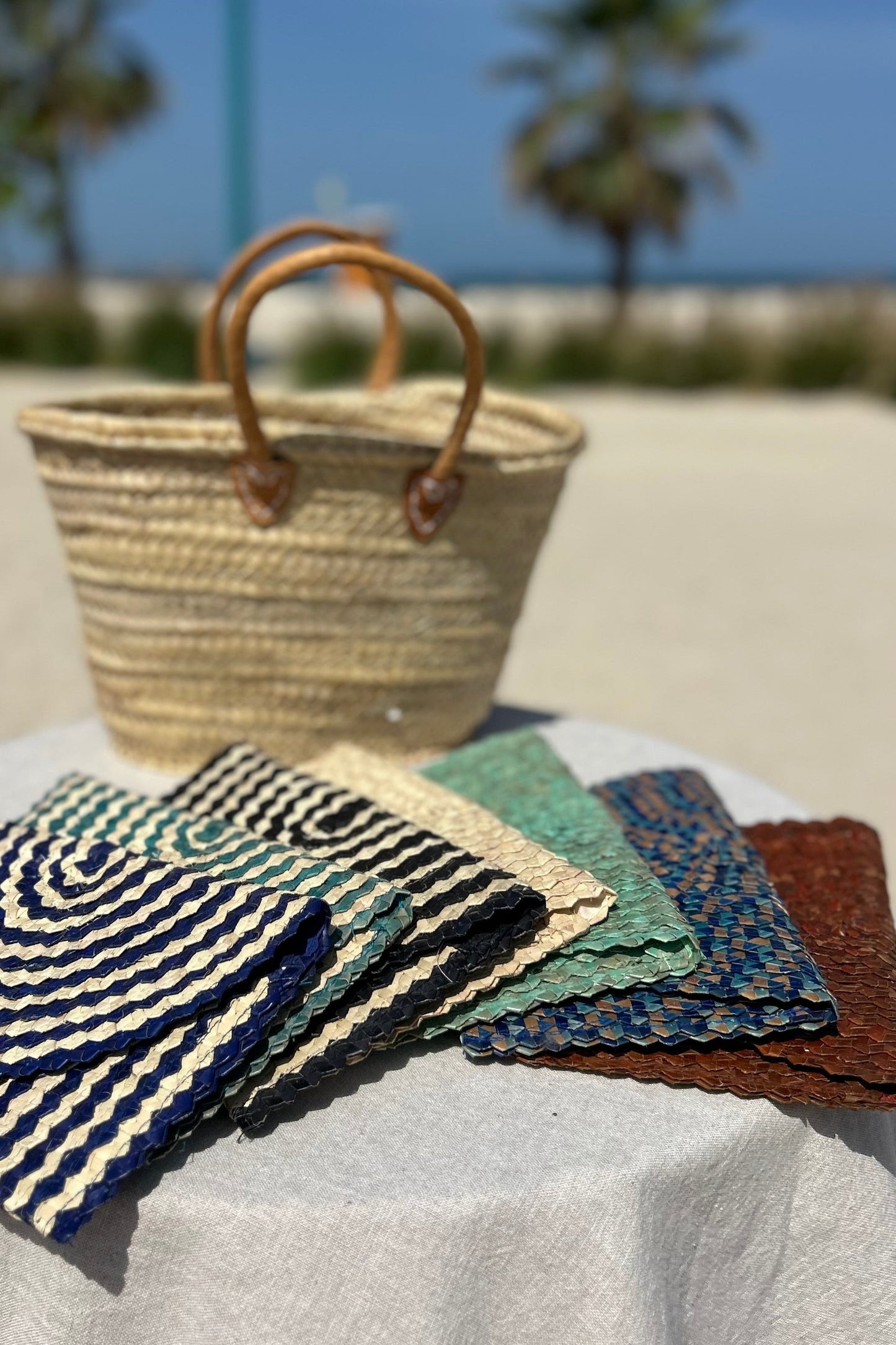Palm woven envelope clutch bag
