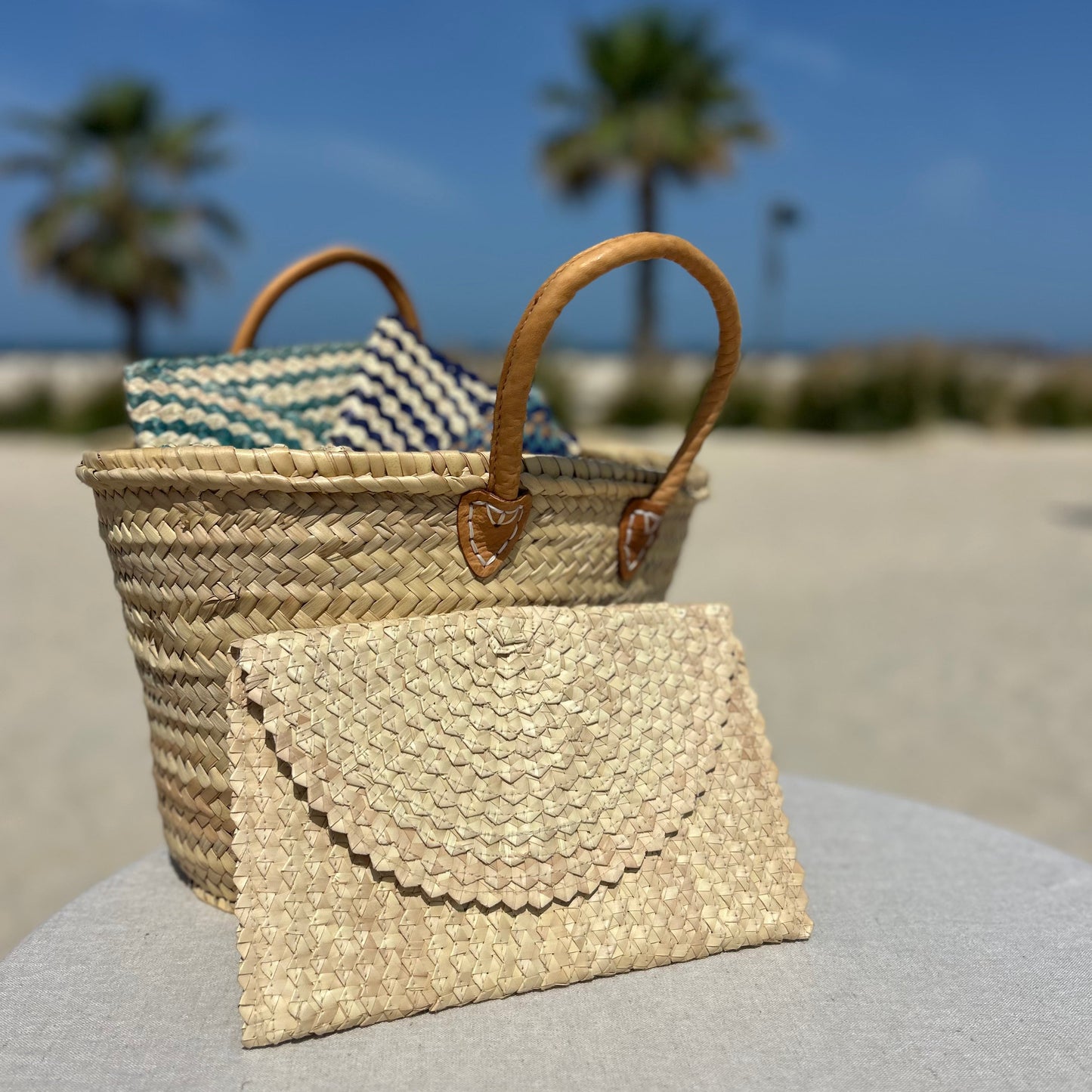 Cream Woven straw envelope clutch bag