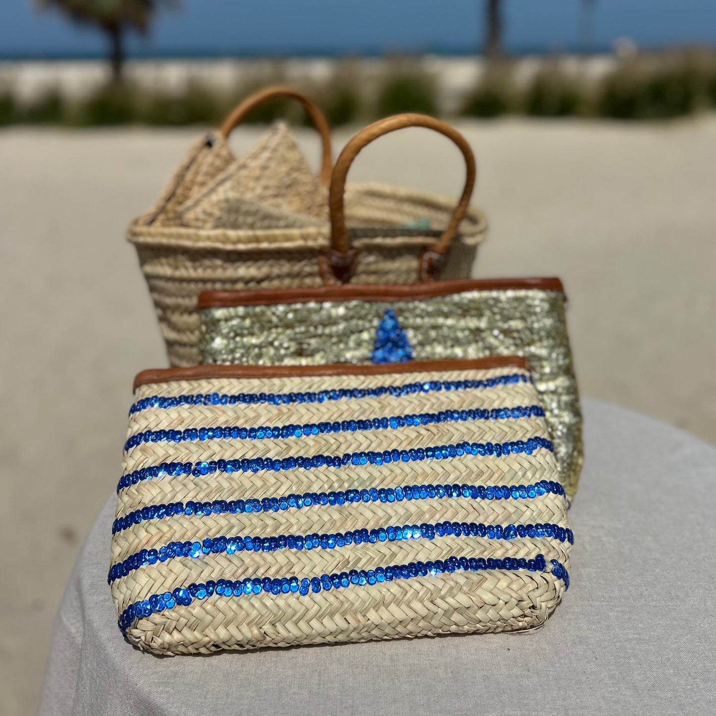 Moroccan clutch bag blue sequin stripe