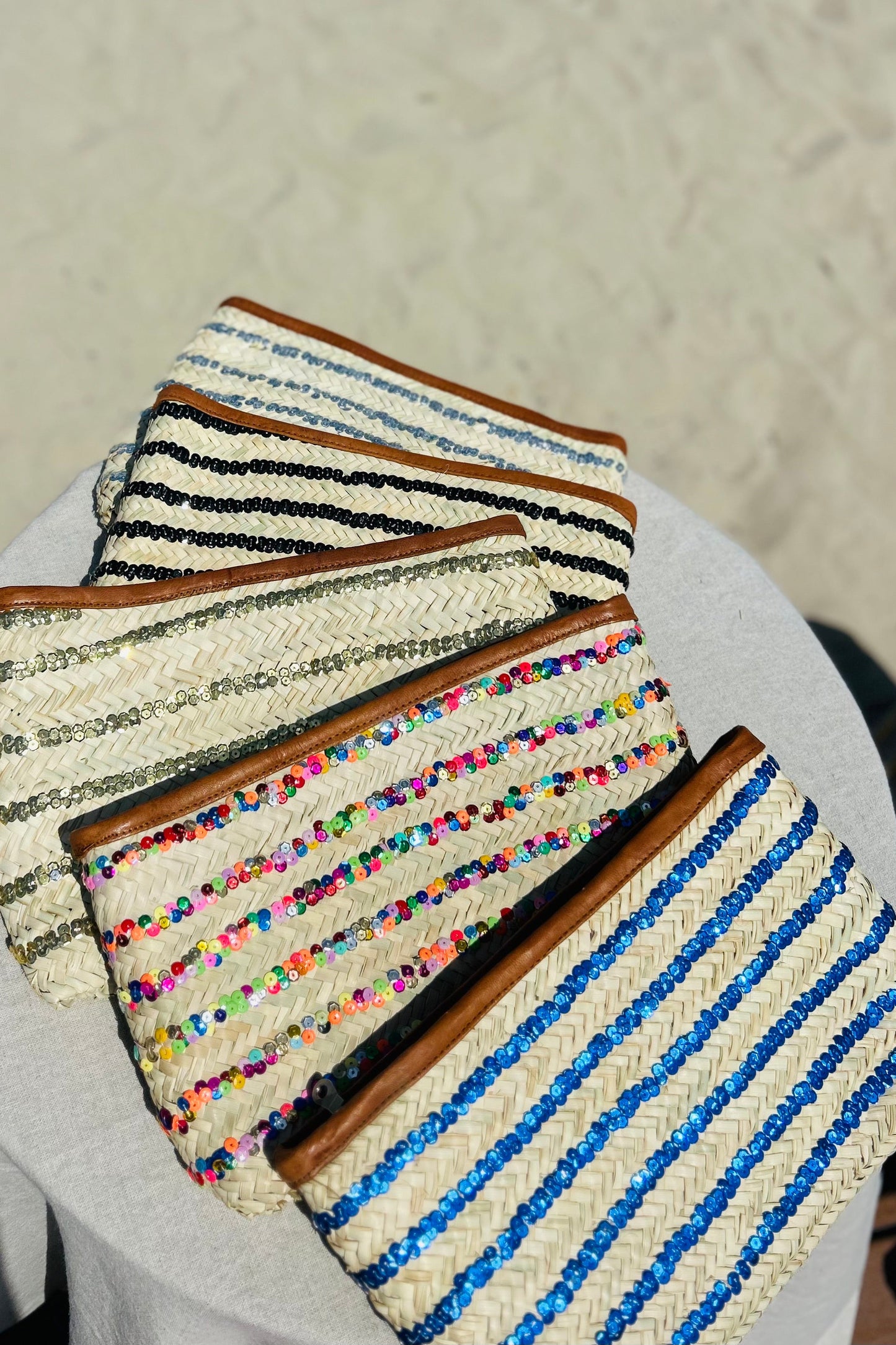 Moroccan clutch bag blue sequin stripe