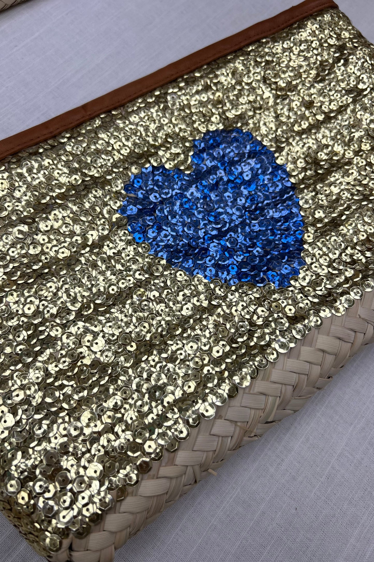 Moroccan clutch bag gold blue heart