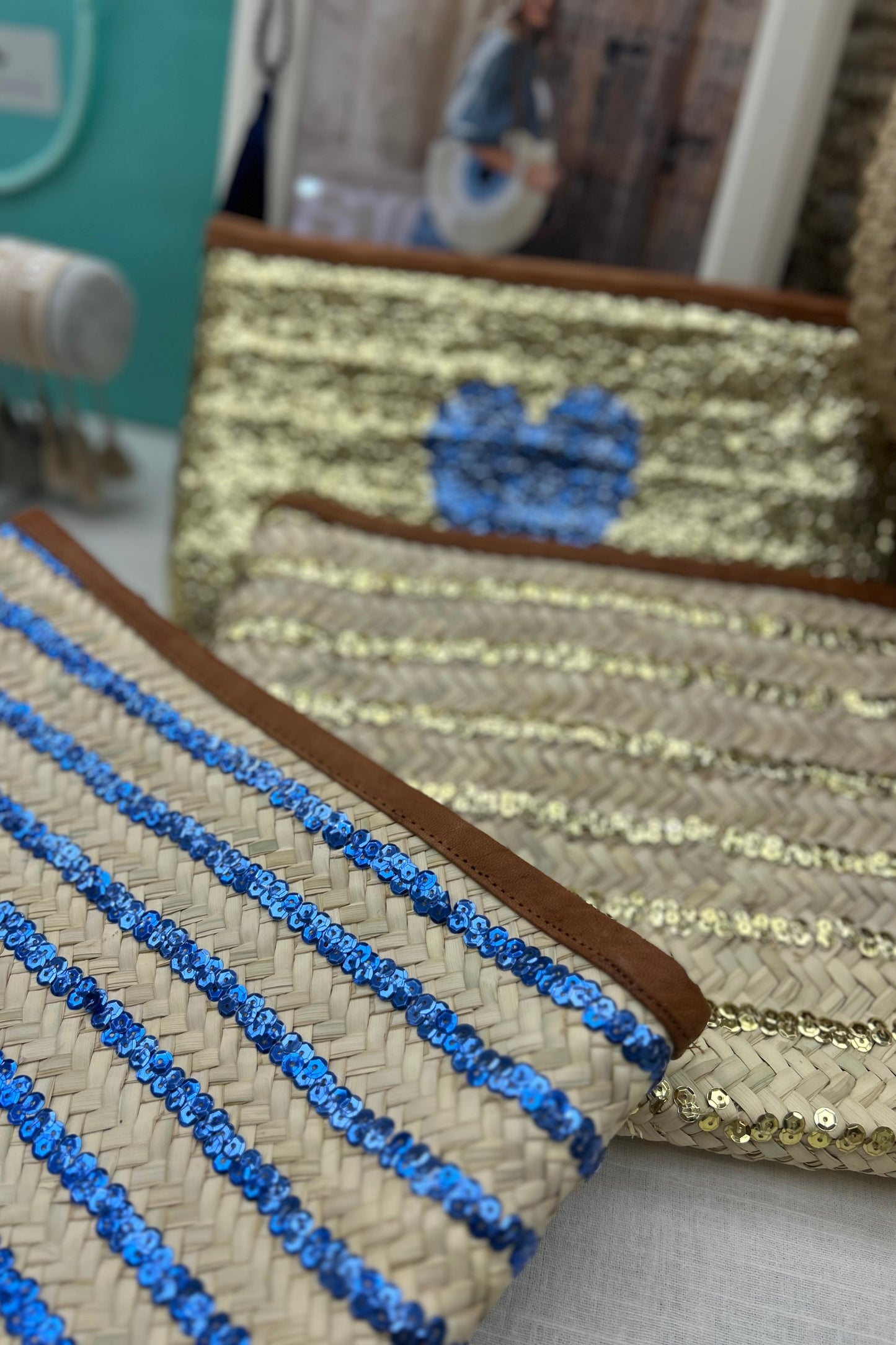 Moroccan clutch bag gold blue heart